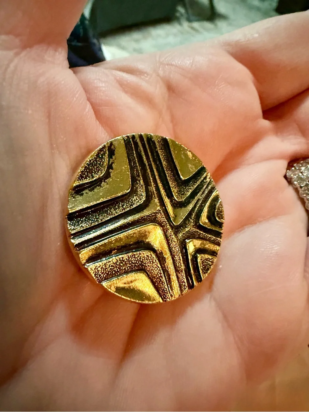 Vintage Scarf Clip Signed West Germany Gold Geometric MCM Brutalist Round Mod